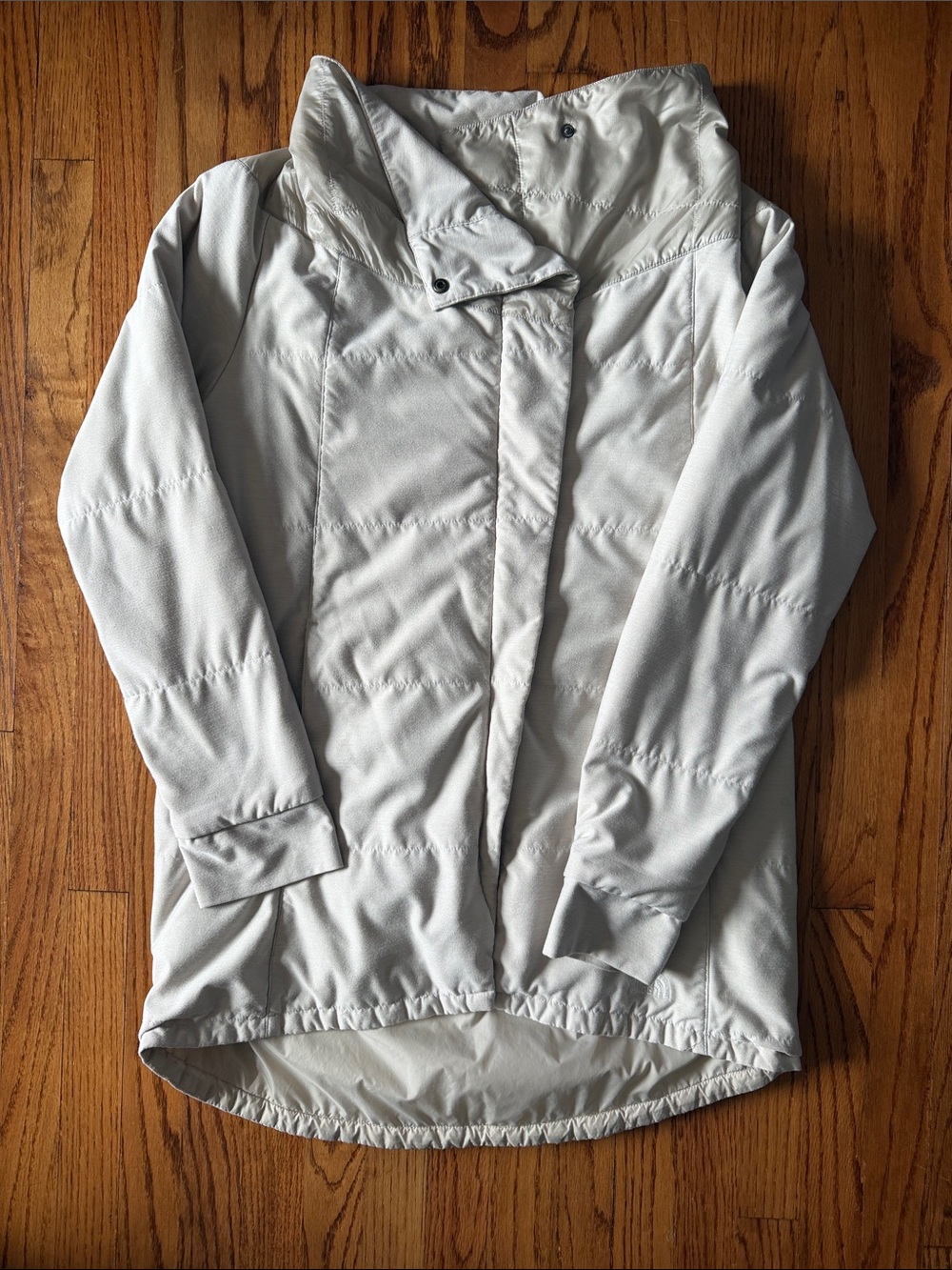 The North Face Light Gray Quilted Puffer with Cowl collar
